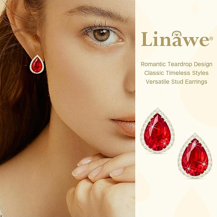 Linawe Women Stud Earrings, Teardrop Diamond Moissanite Cubic Zirconia Earrings Studs Rhinestone Jewelry Gold/Silver/Rose Gold