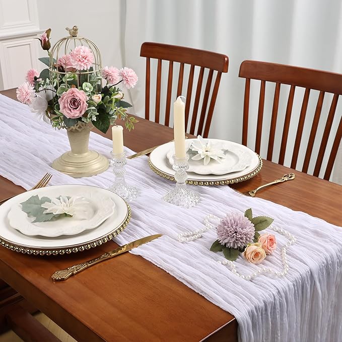 6 Pack White Cheesecloth Table Runner 10FT Boho Cheese Cloths Gauze Fabric Table Runners 120 Inch Rustic Sheer for Wedding Birthday Party Baby Shower Centerpiece Home Decorations