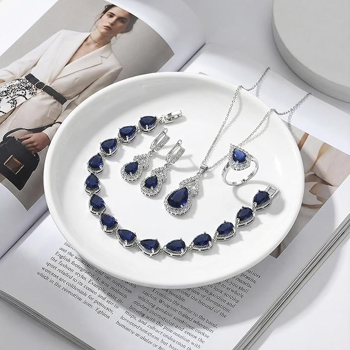 Classic Jewelry Set—Perfect for Weddings, Galas, and Everyday Wear—Includes Bracelet, Ring, Pendant Earrings, and Necklace ，Birthday Gift for Mother/Wife/Sister/Best Friend