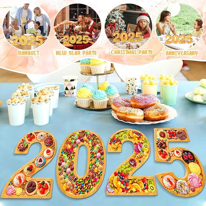 2025 Charcuterie Boards Graduation Fillable Number Boxes Reusable Food Trays for 2025 Party Favors Supply Easter Serving Platters Food Display Boxes Dish Plates for Grad Tabletop Decor Birthday Gifts