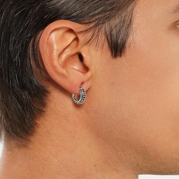 TOPGRILLZ Iced Out Hoop Earrings Cubic Zirconia Huggie Cartilage Cuff Hypoallergenic 14K Gold Plated Luxury Fashion Round Circle Earrings For Men Women