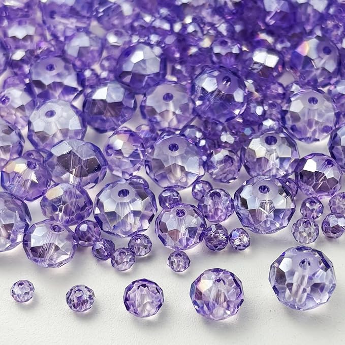 600pcs Crystal Glass Beads 3mm 4mm 6mm 8mm 10mm Rondelle Faceted Crystal Beads Spacer Beads for Necklace Bracelet Earrings DIY Jewelry Crafts Making Supplies(Crystal Purple AB)