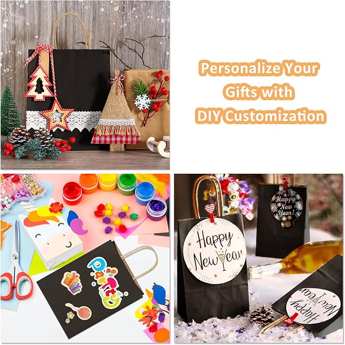 BagDream Gift Bags 100Pcs 5.25x3x8 Small Kraft Paper Gift Bags with Handles Bulk, Black Paper Sacks for Small Business, Retail, Merchandise, Grocery, Wedding Birthday Party favor