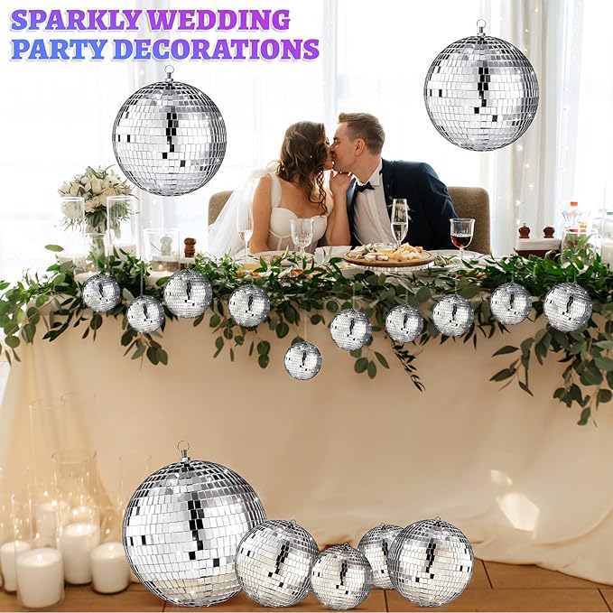 Libima 12 Pack Large Christmas Disco Ball Decoration Different Sizes Silver Mirror Hang Disco Ball Ornaments for Christmas Tree Birthday Wedding Holiday Party Favors Prom Props(8'', 6'', 4'', 3'')