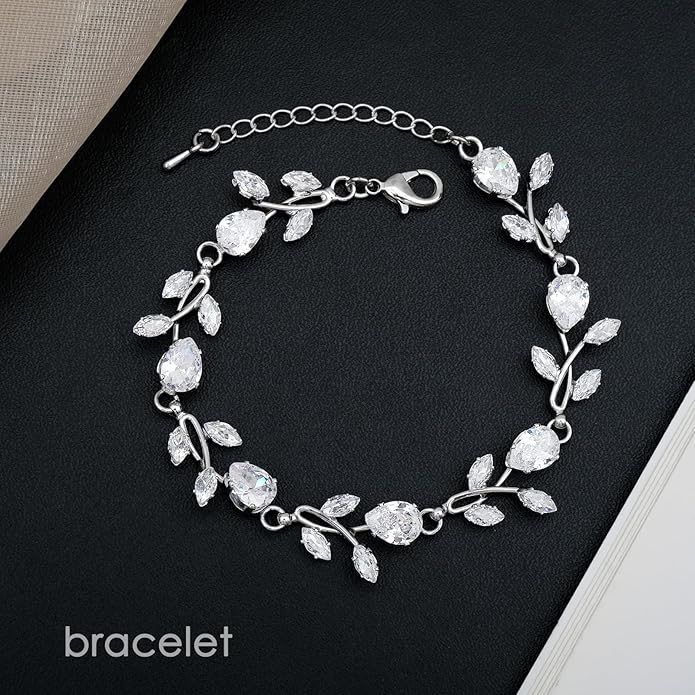 Elegant Bridal Jewelry Sets Clear Cubic Zirconia Wedding Necklace Earrings Bracelet Set for Birdes Bridesmaids CZ Prom Jewelry