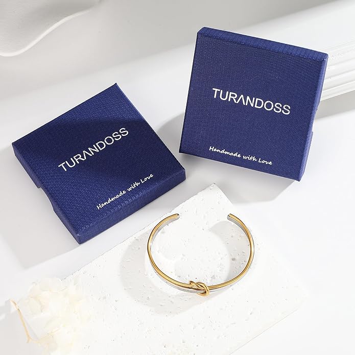 Turandoss Gold Knot Bangle Bracelets for Women - Dainty 18K Gold Plated Cuff Bangle Bracelets for Women Trendy Personalized Open Love Knot Bracelet Adjustable Cuff Bracelet Valentine Gifts for Her