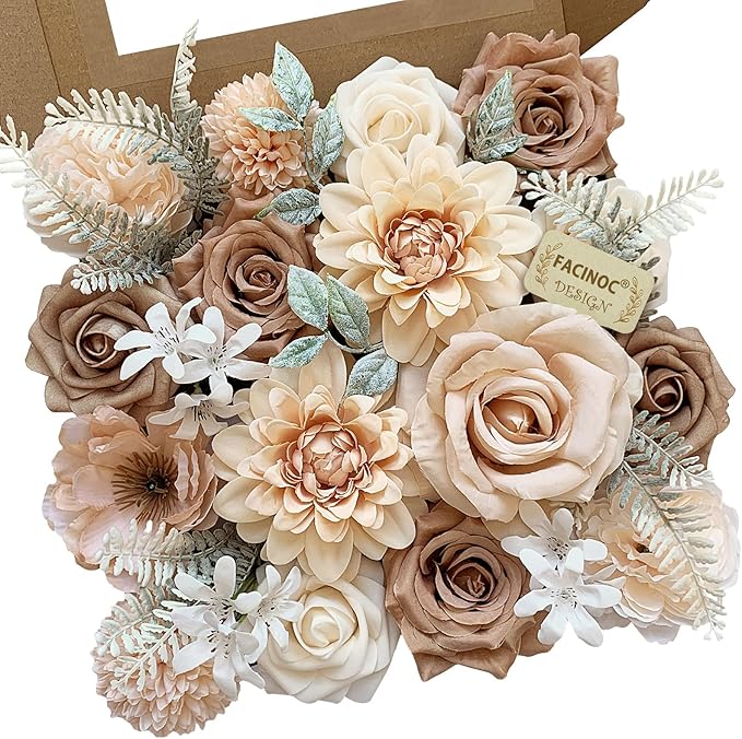 Roses Artificial Flowers Nude Fake Flower for DIY Wedding Bouquet Bridal Baby Shower Decorations Party Table Centerpieces Cake Decorating Silk Floral Arrangement Home Decor Indoor Beige