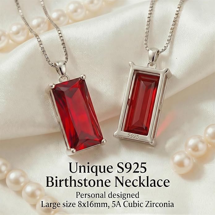 Minimalist Square 8mm×16mm Birthstone Sterling Silver Necklace - Hypoallergenic, Lightweight, Gift for Her
