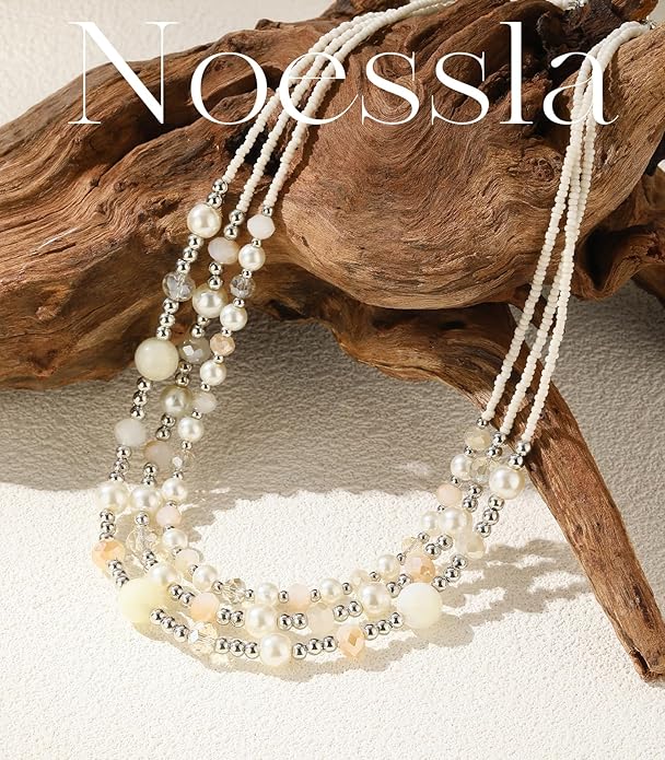 Noessla Beaded Statement Necklaces for Women Layered Chunky Bead Necklace Fashion Costume Jewelry Gifts for Mom