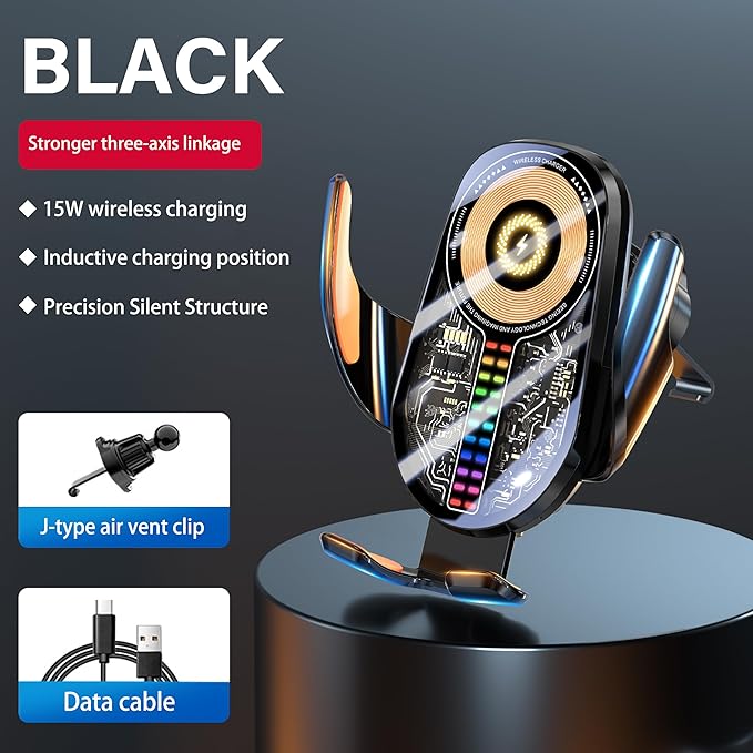 Car Phone Holder Wireless Car Charger, 15W Fast Charging Auto Sensing Clamping Phone Holders for Your Car Vent 360 Adjustable Car Mount for iPhone 16 15 14 13 12 Pro Max, Samsung Glaxy Series
