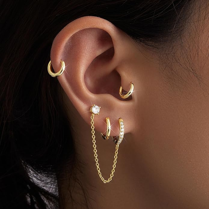 Small Gold Huggie Hoop Earrings Set for Women Men Hypoallergenic 14K Plated Stack Cartilage Earrings, Multiple Piercing Lightweight Mini Thin Cute Dainty Trendy Jewelry Set Christmas Gifts for Women