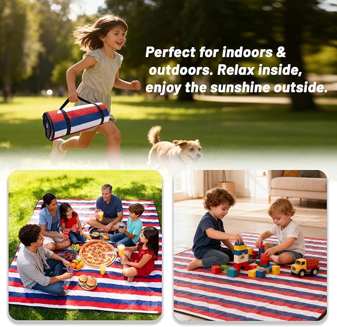 Picnic Blanket Waterproof 80"x80" – Extra Large Outdoor Blanket for Beach, Park, Grass, Lawn, Camping, Sandproof, Foldable & Portable Mat, Wedding Registry Gift for Family & Travel