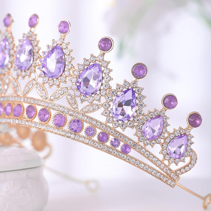 FORSEVEN Crystal Tiaras and Crowns for Women - Wedding and Birthday Party Princess Crown Hair Accessories - Bride Rhinestone Headband Halloween Decorations Hairband