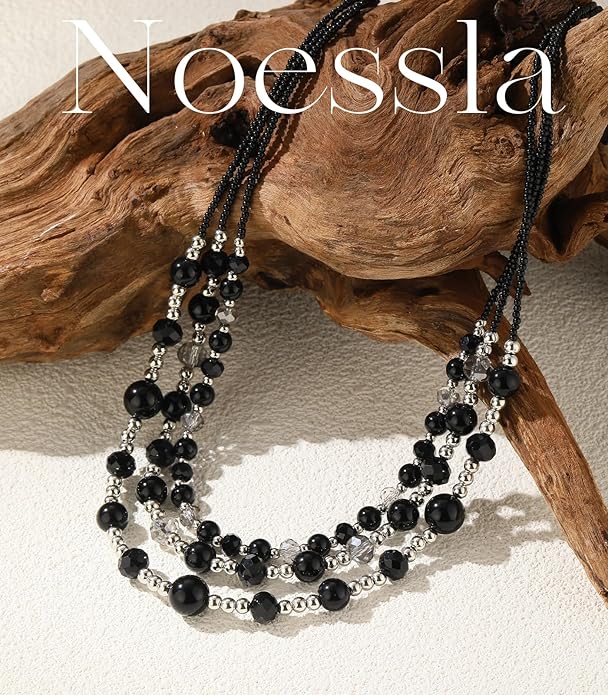 Noessla Beaded Statement Necklaces for Women Layered Chunky Bead Necklace Fashion Costume Jewelry Gifts for Mom