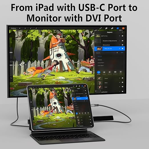 4K USB C to DVI Cable 10FT, USB Type-C to DVI-D Adapter Cord, (Thunderbolt 3/4) Compatible with iPhone 16/15 Series, MacBook Pro/Air, iPad Pro, iMac, Galaxy S24, XPS, Surface Book 3 and More, Real 4K