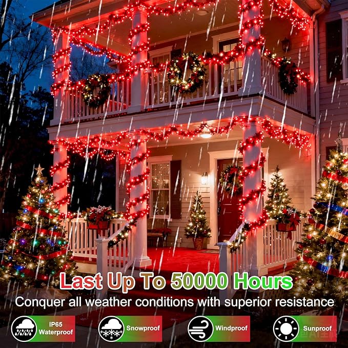 750 LED 240FT Christmas String Lights Outdoor, 12 Pro Modes and Timer Memory & Brightness, Plug in Outdoor Waterproof Clear Wire Twinkle Light for for Xmas Yard Tree Wedding Party Decor (Red)
