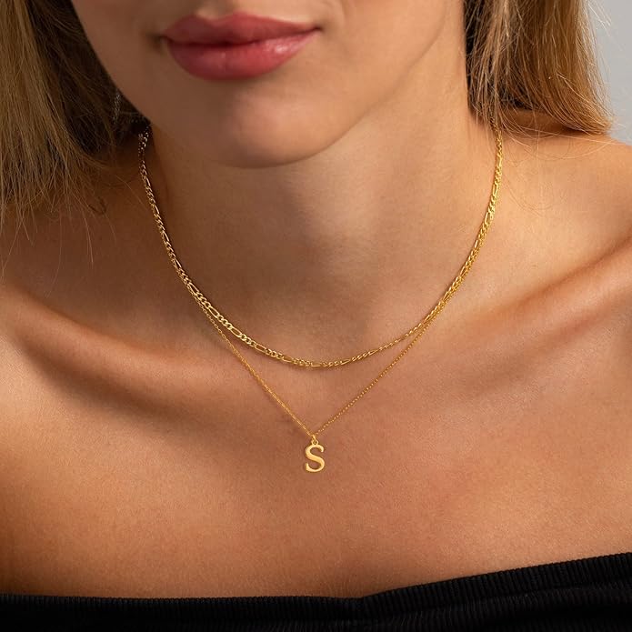Initial Necklaces for Women Dainty Gold Silver Layered Letter Pendant Necklace Cute Figaro Chain Choker Necklace Personalized Trendy Stuff Jewelry Stack Gift for Women Her