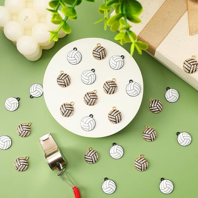 MARFOREVER Sports Charms, 40 Pcs/20 Pairs Volleyball Charms for Jewelry Making, Rhinestone Ball Game Enamel Charm Pendants for Bracelet Necklace Earrings Making and DIY Crafts
