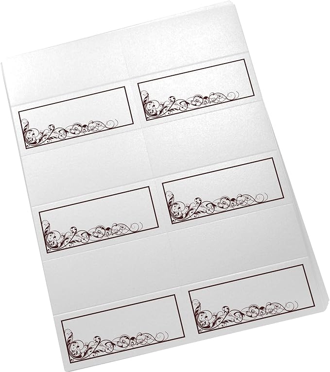 Scribble Vintage Swirl Printable Place Cards, Chocolate (Choose Color), Set of 60 (10 Sheets), Laser & Inkjet Printers - Wedding, Party, Dinner, and Special Events