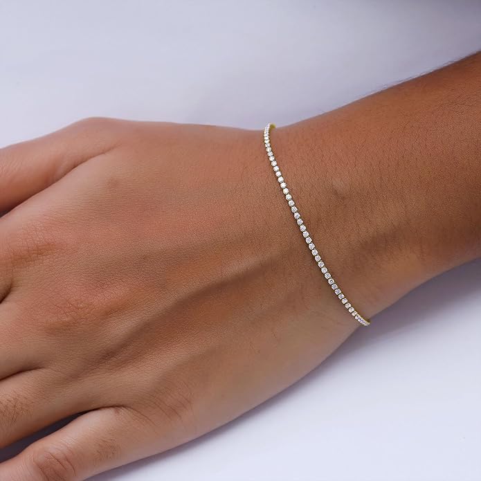 Tennis Bracelet for Women 1.10 to 1.30 Carat (ctw) Round Lab Grown Diamond Single Row Stacking Dainty Bracelets for Brides In 10K Solid Gold Or 925 Sterling Silver Jewelry Size-6.5 to 7.5 Inch