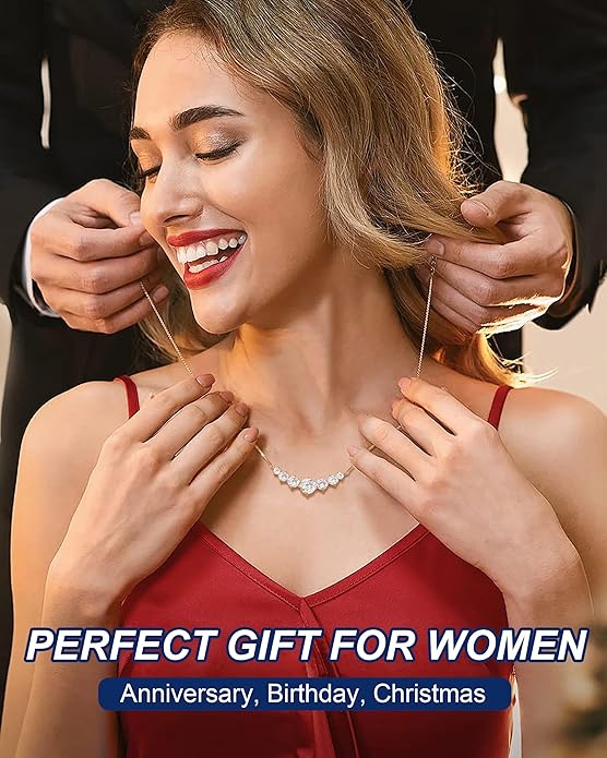 TUHE 7 Stones Moissanite Necklace for Women, 1.7-5.0 Carat Smile Moissanite Pendant Necklace 18k Gold Plated Sterling Silver 16.5+2.5 inch Box Chain Tennis Necklaces with Certificate of Authenticity