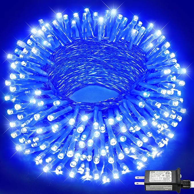 66FT 200 LED String Lights Outdoor Indoor, Plug in Christmas String Lights Waterproof with 8 Modes, Connectable Clear Wire Fairy Light for Home Wedding Garden Xmas Party Decor, Blue