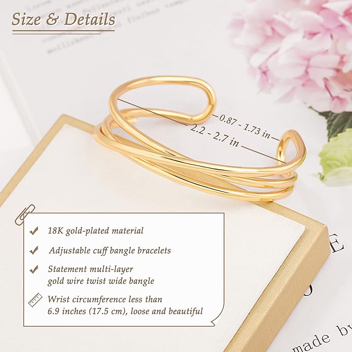 PERNNLA PEARL Dainty Gold Bar Bracelet for Women Simple Delicate Thin Cuff Bangle Hook Bracelet 18K Gold Plated Handmade Minimalist Jewelry