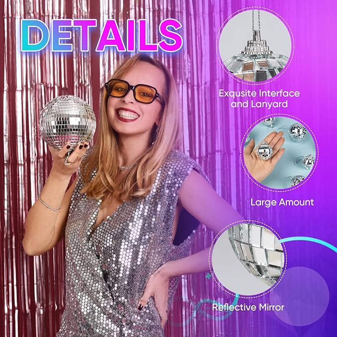 Mini Mirror Disco Ball Ornaments: Hanging Disco Ball Silver Party Decorations Set 60 Pack - Small Mirror Balls Decor for Wedding Christmas Birthday Cake Topper (1.2 Inch)