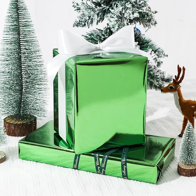 NESCCI Light Green Metallic Wrapping Paper, Solid Color Paper,Gift Wrapping Paper,Perfect for Wedding,Valentine's Day,Birthday, Christmas,Baby Shower,DIY Bouquet (17.5 Inches X 32.8 Feet)