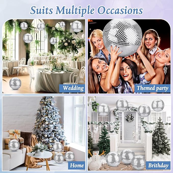 HyDren 4 Set Inflatable Disco Ball with Cover Foldable Hanging Mirror Disco Ornaments for Christmas Wedding Birthday Baby Shower Bachelorette Party Indoor Outdoor (12 Inch)