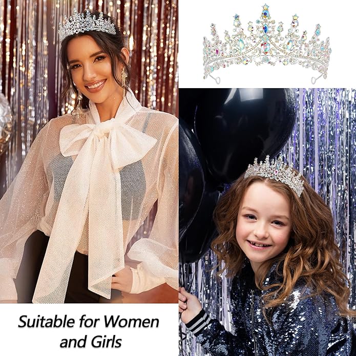VELSCRUN Birthday Tiara Crowns for Women Girls Crystal Birthday Girl Headband Sash Elegant Princess Crown Happy Birth Party Decorations Women Sisters Birth Gift Hair Accessories