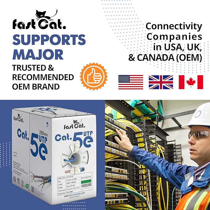 fast Cat. Cat5e Ethernet Cable 1000ft - 24 AWG, CMR, Insulated Bare Copper Wire Cat 5 ethernet Cable with FastReel - 350MHZ / Gigabit Speed UTP Cable Cat5e - CMR (Orange)