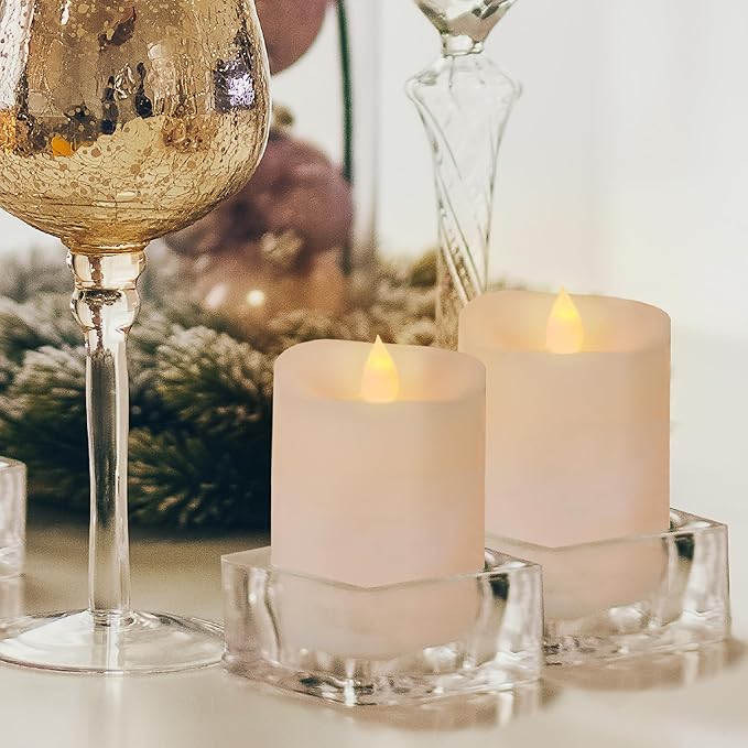 3x4 Flickering Flameless Candles Set of 2,4 inch Real Wax LED 600 Hours Battery Candles with Timer Remote,Control for Wedding Party Indoo,Ivory