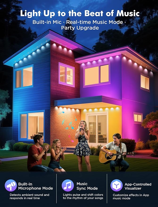 FNY Permanent Outdoor Lights 50ft Smart RGB with 30 LED, IP67 Waterproof for Outdoor Decor, App/Remote Control Eaves Lights Compatible with Alexa, Google Assistant, DIY Scene Modes for Christmas