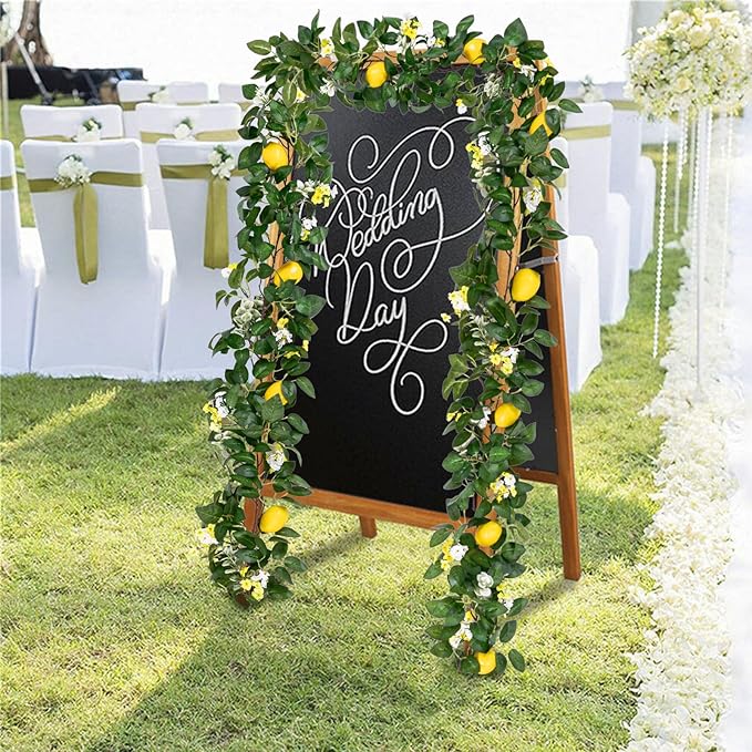 U'Artlines 4Pcs Total 24 Ft Artificial Lemon Garland Spring Summer Faux Fruit Vine Garlands with Greenery for Door Wall Mantle Wedding Party Table Decorations