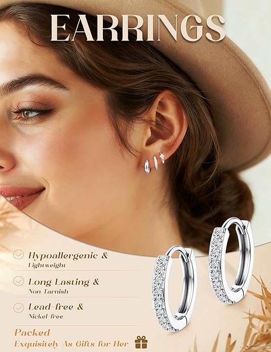 MILACOLATO 3 Pairs Small 14K Gold Plated Hoop Earrings for Women Trendy Hypoallergenic Silver Earring Stacks Huggie Hoops Earring Sets for Multiple Piercing Chunky Double Hoop Jewelry Lightweight