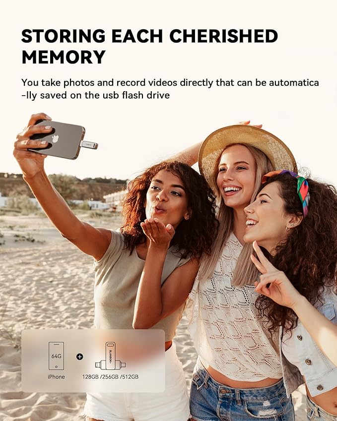 MFi Certified 128GB Flash Drive for iPhone Photo Stick, USB Thumb Drive Memory Stick High Speed USB Drive Photo Storage for iPhone Flash Drive Compatible for iPhone/iPad/Android/PC