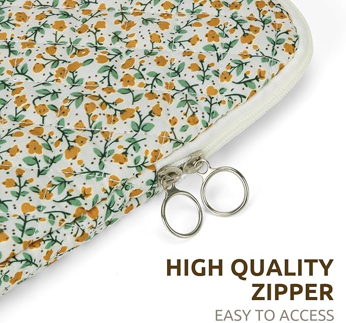 Puffy Laptop Sleeve 13-15.6 Inch Cute Quilted Laptop Protective Case Padded Floral Computer Sleeve for MacBook (B-Yellow, 15 Inch)