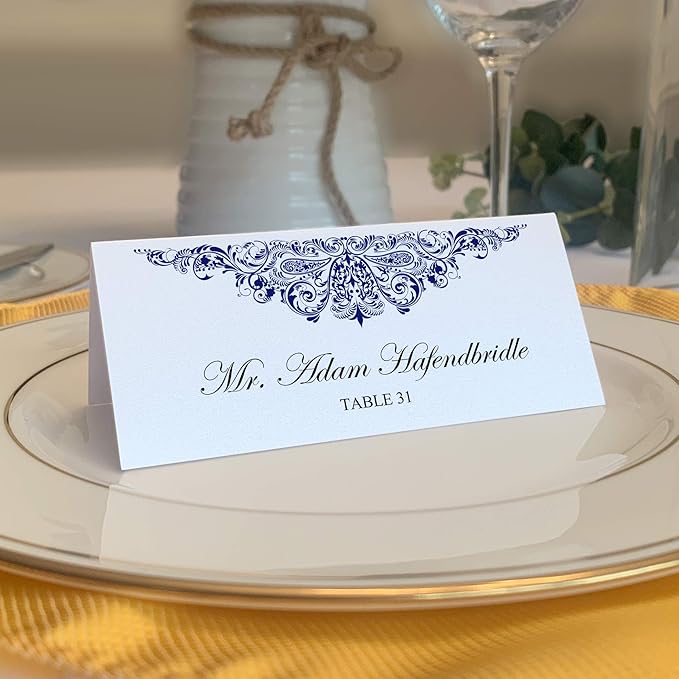 Paisley Place Cards, Navy (Choose Color), Set of 60, Pre-cut and Scored - Wedding, Party, Dinner, and Special Events - Made in the USA