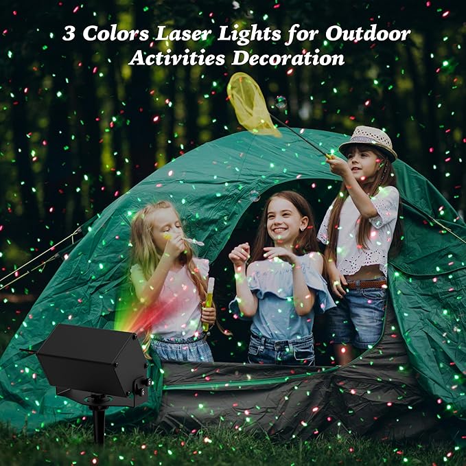Star Laser Light Projector Outdoor, AIRIVO RGB 3 Colors 11 Lighting Effects Firefly Lights Projection Light, Christmas Laser Lights with Remote Control, Holiday Decor for Garden, Trees, Home,Landscape