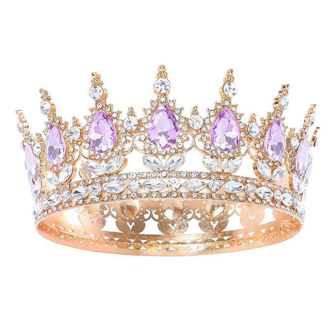Purple Queen Crown for Women Crystal Tiara for Girl Rhinestone Wedding Headband for Bride Hair Accessories for Costume Birthday Party Prom Gifts