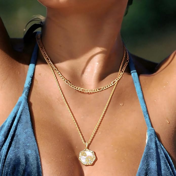MEVECCO Birth Flower Necklace For Women 18k Gold Plated Mother Of Pearl Disc Floral Pendant Necklace Dainty 12 Birth Month Flower Handmade Personalized Jewelry Anniversary Christmas Birthday Gifts