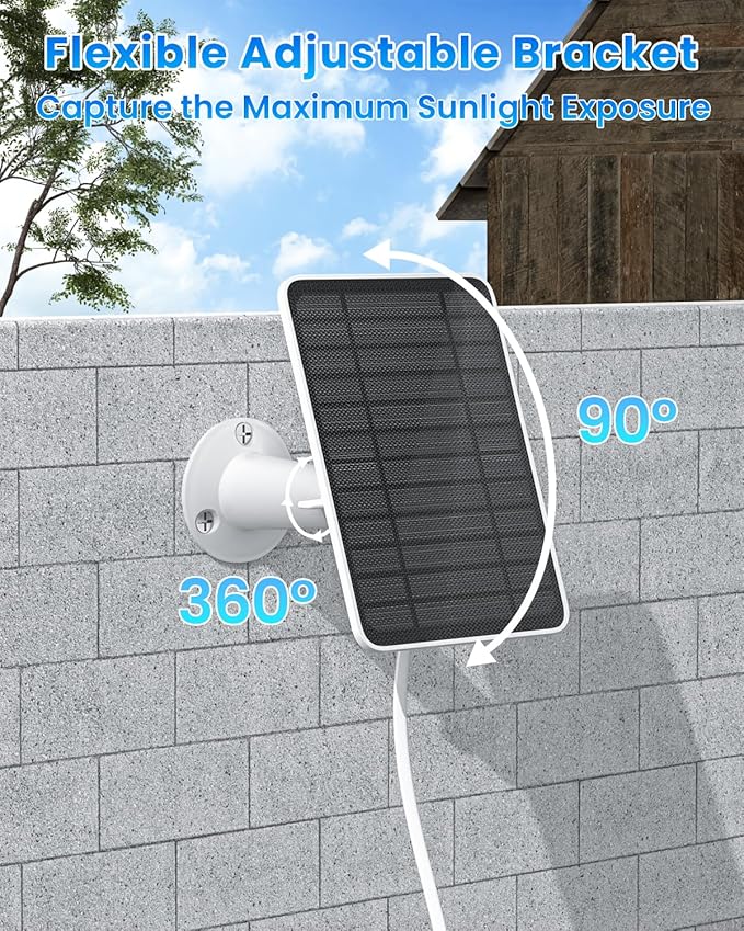 5W Solar Panel for Ring Camera, Solar Panel Charger Compatible with Ring Spotlight Plus/Pro Stick Up Outdoor Cam Battery, 9.8ft Cable with USB-C to Barrel Plug Adapter & Micro-USB Adapter, 4 Pack