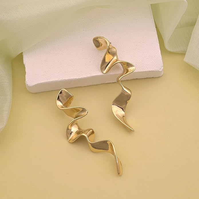 18K Gold Plated Sculptural Earrings Set for Women – Hypoallergenic, Lightweight, Modern Hoop & Drop Styles – 6 Bold Statement Designs – Christmas, Holiday, Thanksgiving Gift, Halloween