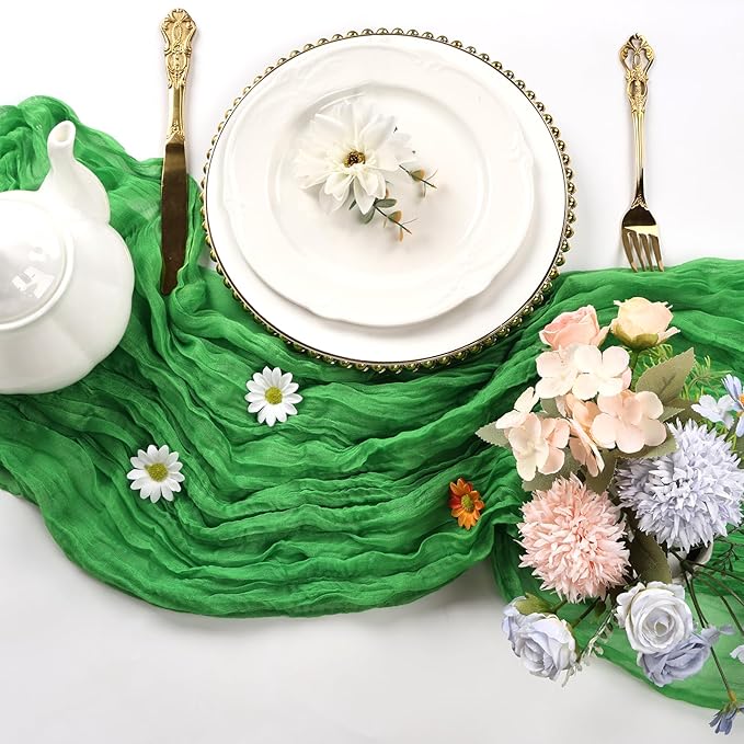 6 Pack Green Cheesecloth Table Runner 10FT Boho Cheese Cloths Gauze Fabric Table Runners 120 Inch Rustic for Christmas Wedding Birthday Party Baby Shower Centerpiece Home Decorations