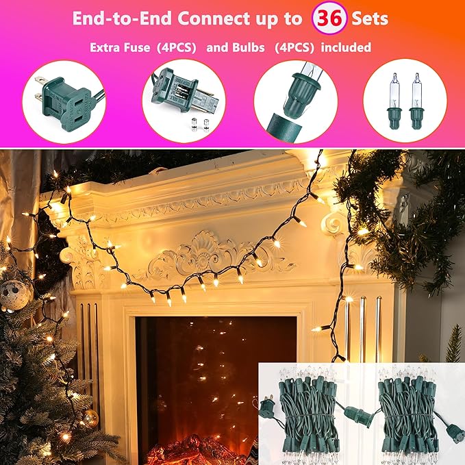 Joomer Mini Christmas String Lights - Total 39 FT 200 LED Plug-in String Light, Connectable Waterproof Fairy Lights for Indoor Outdoor Decor, Patio, Home,Christmas Decoration - Warm White