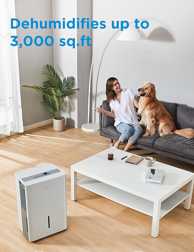 Midea 3,000 Sq. Ft. Energy Star Certified Dehumidifier With Reusable Air Filter 35 Pint - Ideal For Basements, Large & Medium Sized Rooms, And Bathrooms (White)