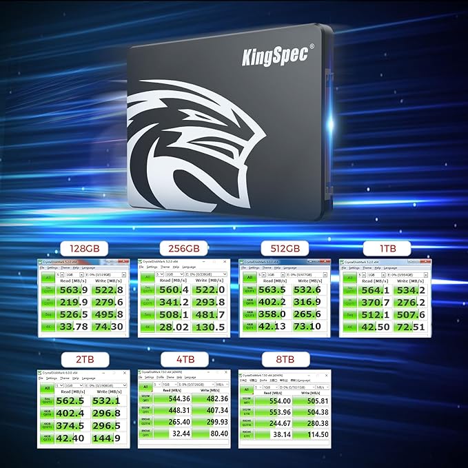 KingSpec 8TB 2.5 SSD SATA III Internal - 550MB/s Read, 520MB/s Write with 3D NAND Flash, for Laptop & Desktop PC Upgrade