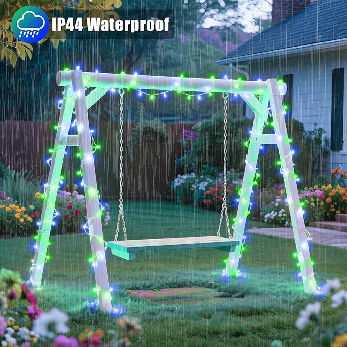 200 LED Christmas Lights Outdoor 66FT Connectable String Lights Indoor 8 Modes Clear Wire Plug in Waterproof Twinkle Fairy Lights for Bedroom Christmas Tree Party Decorations, Blue&Green