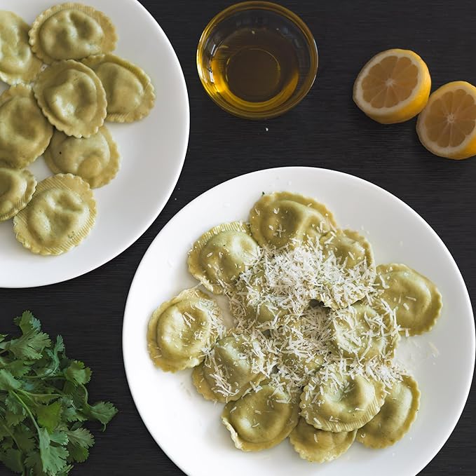 Authentic Cacio e Pepe Bundle with Roasted Corn Ravioli, Handmade Bucatini, DOP Pecorino Romano & Parmigiano Reggiano, DOP Extra Virgin Olive Oil – Italian Gourmet Meal